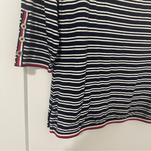Tommy Hilfiger 3/4 Sleeve Blue White Striped Boat Neck Shirt Size Small Women’s - Picture 2 of 10